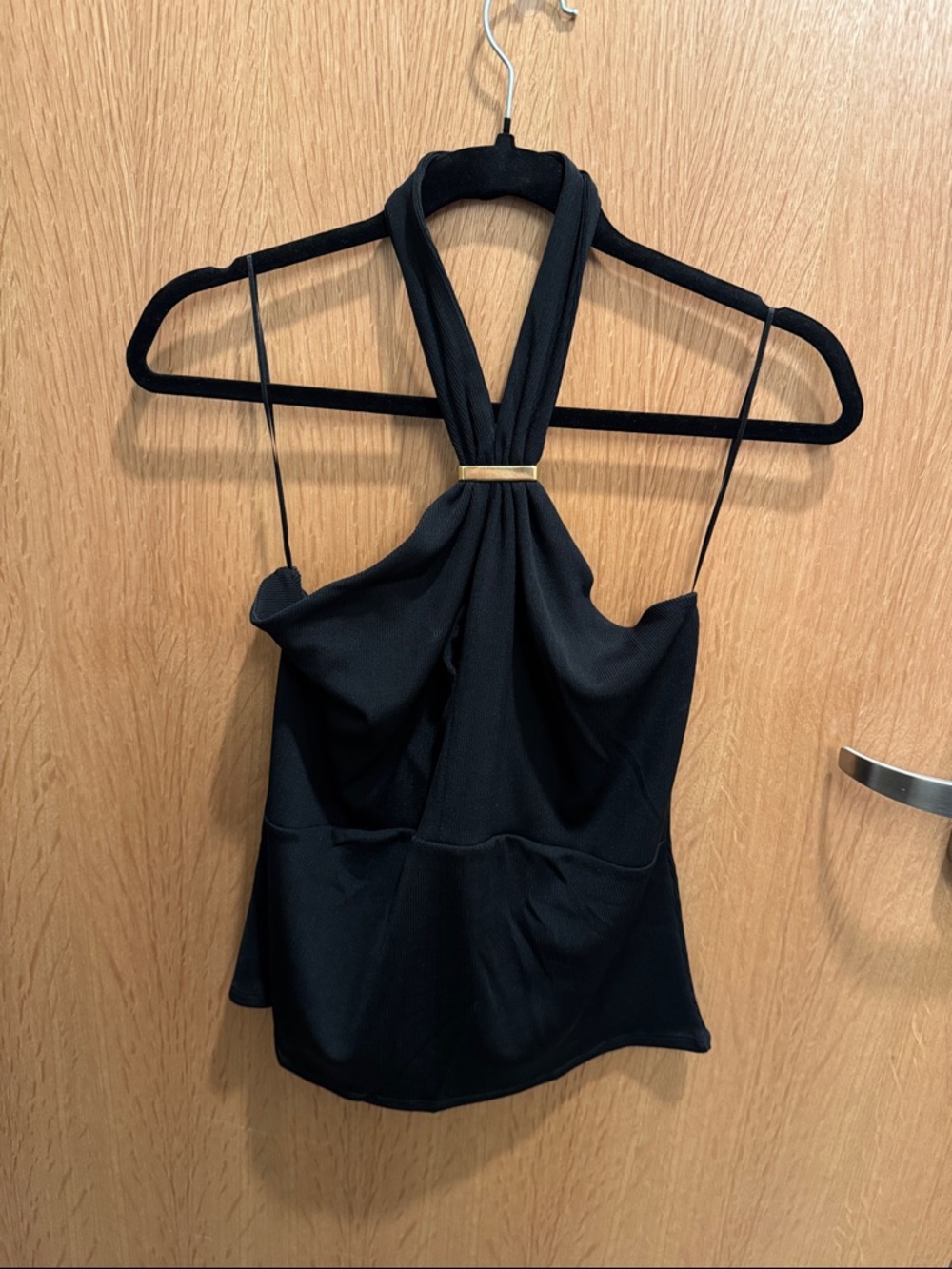 Mango Black Halter Tank Top with Gold Accent